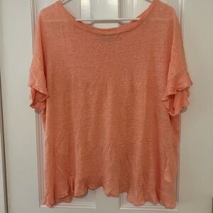 Elegant Peach Ruffle Sleeve Blouse with Peek-A-Boo Open Back